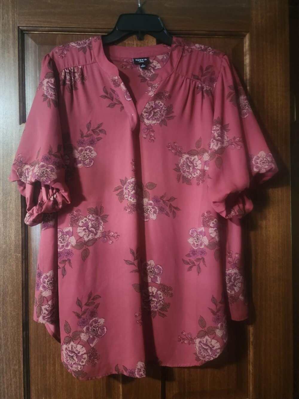Torrid Flowy Floral Split Neck Blouse Top